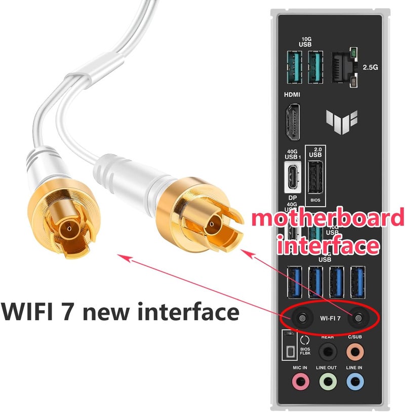 slinkdsco هوائي بديل مغناطيسي للألعاب WiFi 7 باللون الأبيض مع واجهة جديدة (ليس RP-SMA) للوحة الأم ASUS ROG Strix و ASUS TUF/ROG Crosshair/Prime/ProArt Series WiFi 7 للألعاب - Image 2